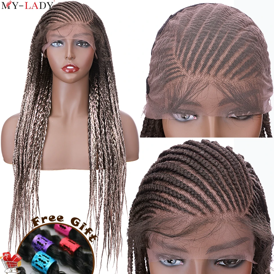 20 Box Braided Lace Front Wigs Drag Queen Full Braid with Natural Hairline  Half Hand-made Synthetic Glueless Braided Wigs for Black Women Daily Wear